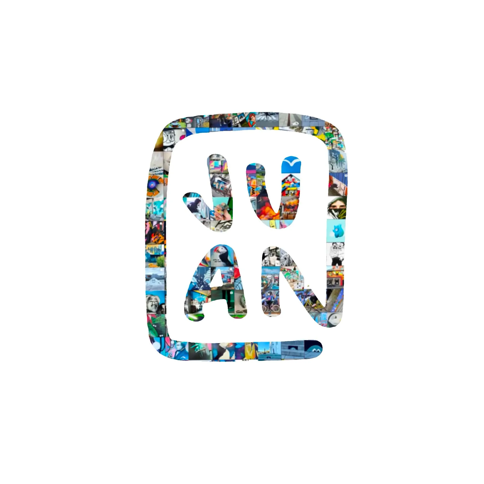 JUAN — Juan Arctic logo, letters filled with a mosaic of street art photos
